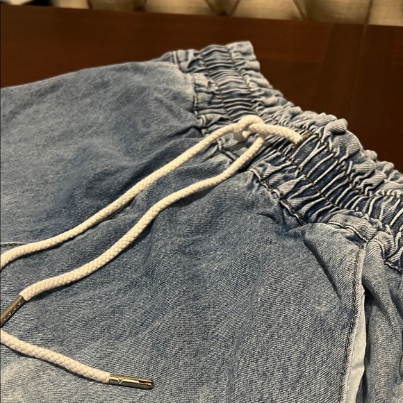 Wide Leg Jeans 90’s Style Denim Drawstring Waist Boho Medium Elastic Waist - Picture 3 of 12